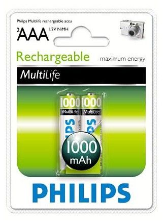 Pilhas Recarregáveis AAA 1000mAh Philips - 2 Unidades